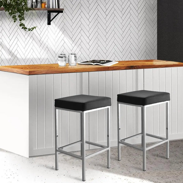 Artiss Set of 2 PU Leather Backless Bar Stools - Black and Chrome Deals499