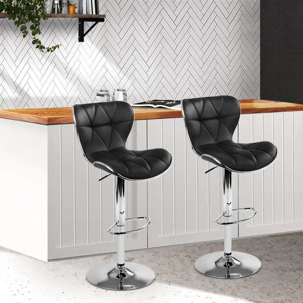 Artiss Set of 2 PU Leather Patterned Bar Stools - Black and Chrome Deals499