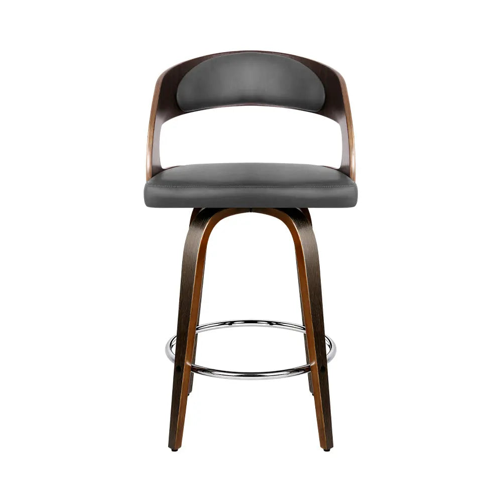 Artiss Set of 2 Walnut Wooden PU Leather Bar Stools - Grey and Walnut Deals499