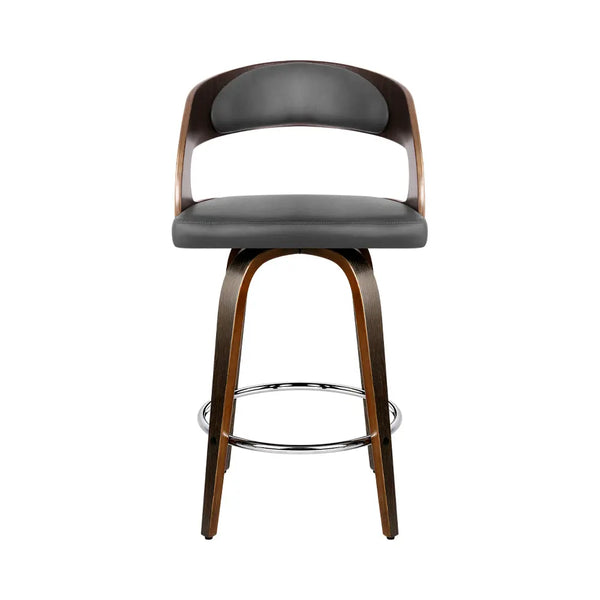 Artiss Set of 2 Walnut Wooden PU Leather Bar Stools - Grey and Walnut Deals499