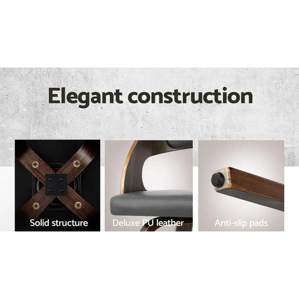 Artiss Set of 2 Walnut Wooden PU Leather Bar Stools - Grey and Walnut Deals499