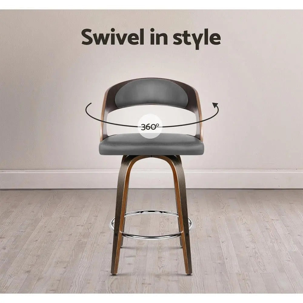 Artiss Set of 2 Walnut Wooden PU Leather Bar Stools - Grey and Walnut Deals499