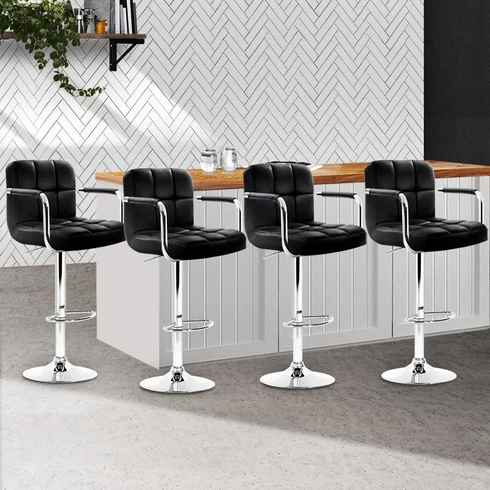 Artiss Set of 4 Bar Stools Gas lift Swivel Armrests - Steel and Black Deals499