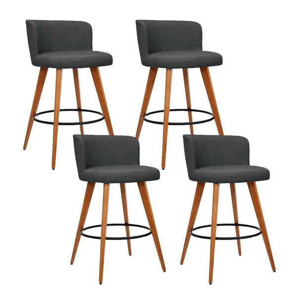 Artiss Set of 4 Wooden Fabric Bar Stools Circular Footrest - Charcoal Deals499