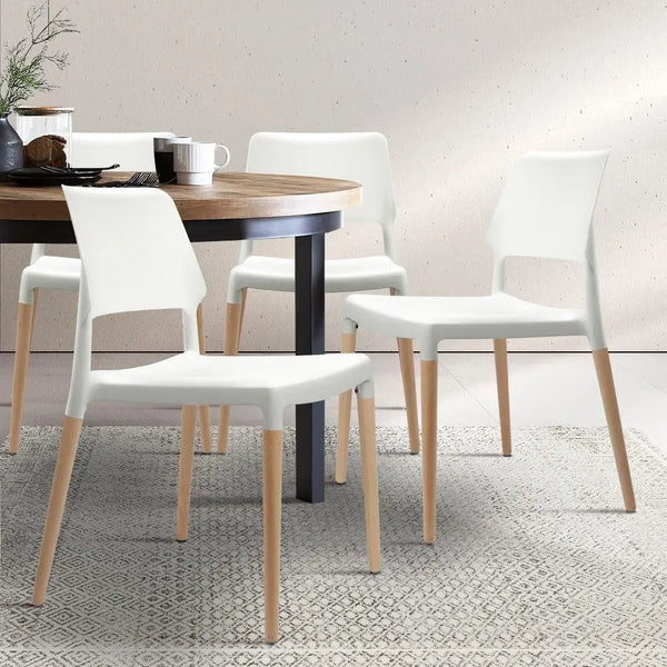 Artiss Set of 4 Wooden Stackable Dining Chairs - White Deals499
