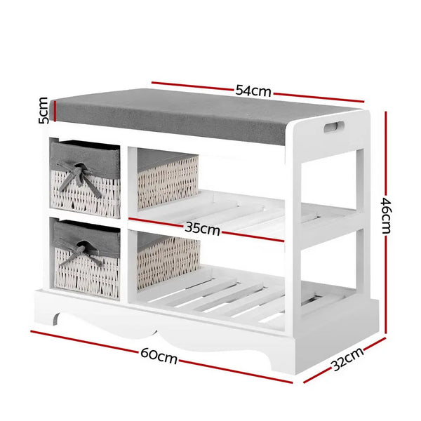 Artiss Shoe Cabinet Bench Rack Wooden Storage Organiser Shelf Stool 2 Drawers Deals499