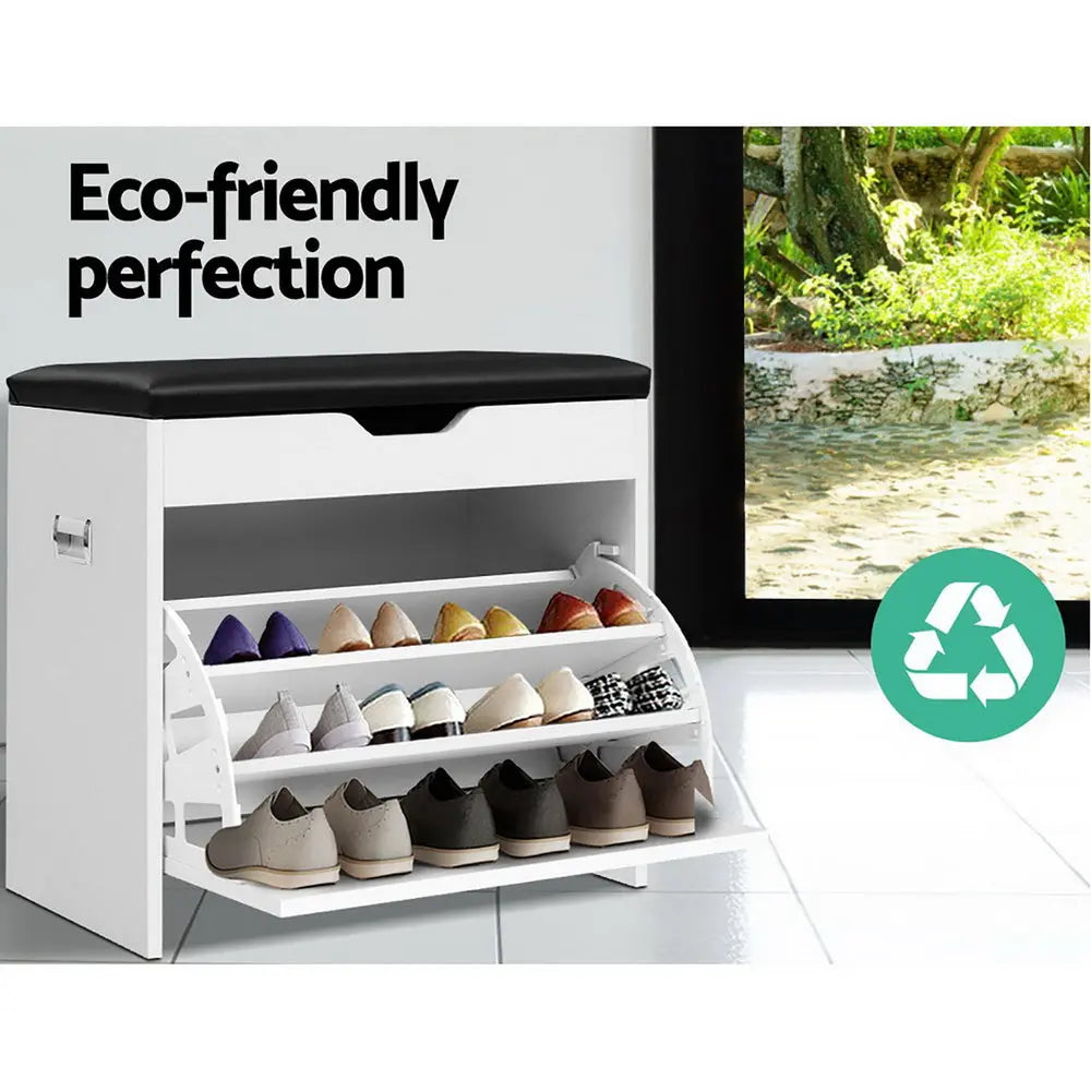 Artiss Shoe Cabinet Bench Shoes Organiser Storage Rack Cupboard White 15 Pairs Deals499