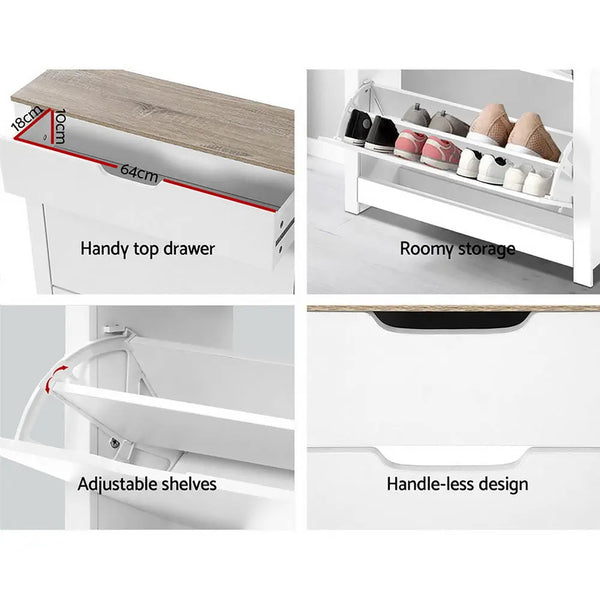 Artiss Shoe Cabinet Rack Storage Organiser Cupboard Shelf Drawer 16 Pairs White Deals499