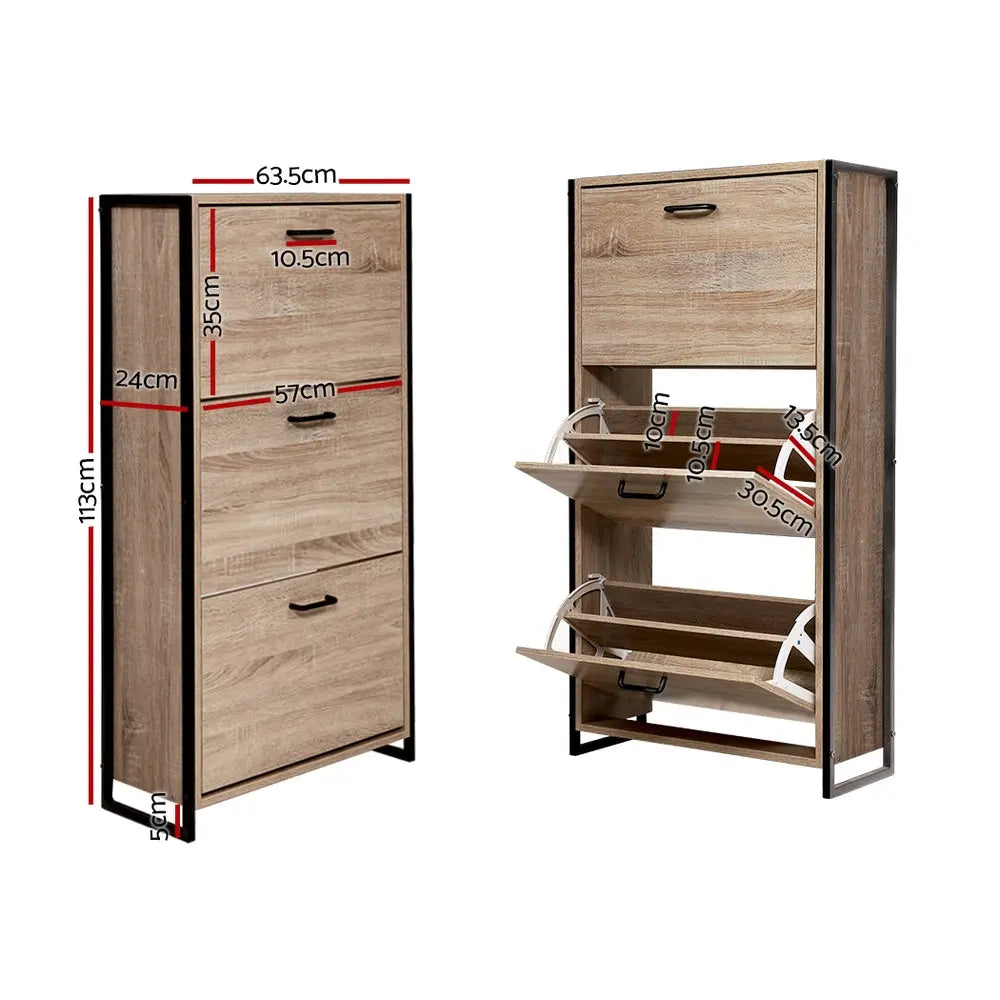 Artiss Shoe Cabinet Shoes Storage Rack Wooden Organiser Up to 24 Pairs Shelf Cupboard Metal Frame Deals499