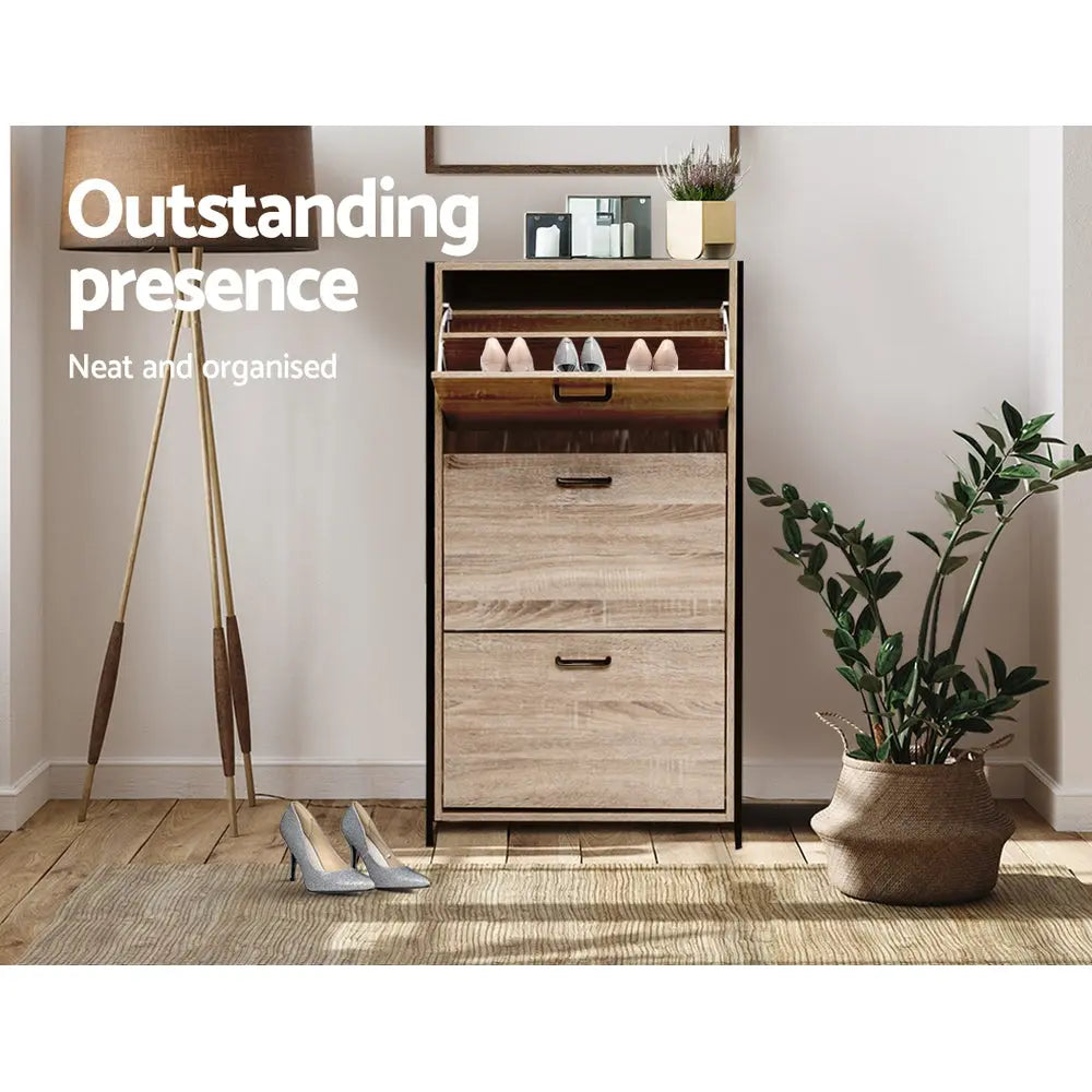 Artiss Shoe Cabinet Shoes Storage Rack Wooden Organiser Up to 24 Pairs Shelf Cupboard Metal Frame Deals499