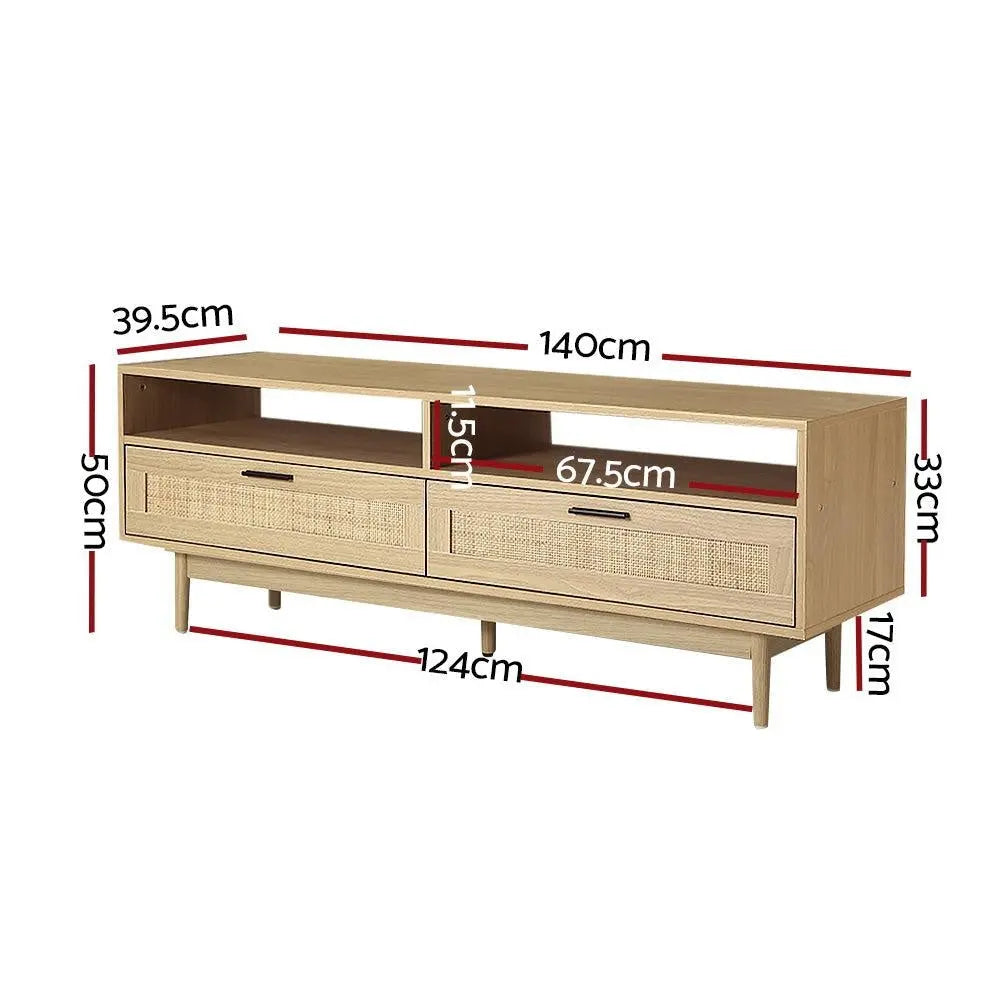 Artiss TV Cabinet Entertainment Unit TV Stand Wooden Rattan Storage Drawer 140CM Deals499