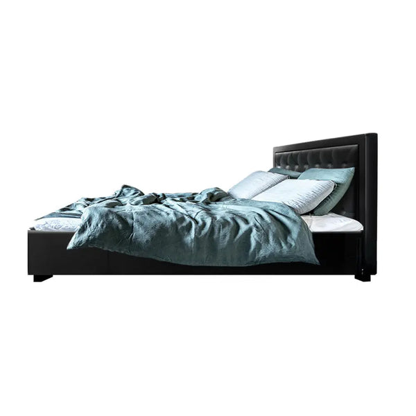 Artiss Tiyo Bed Frame PU Leather Gas Lift Storage - Black Queen Deals499