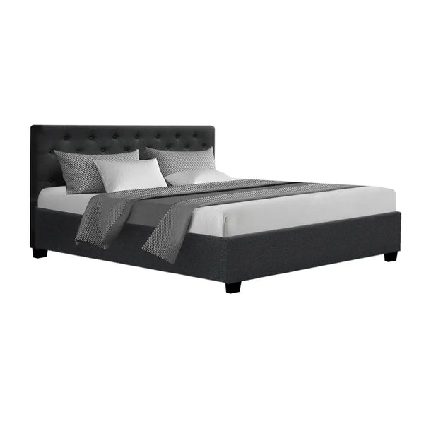 Artiss Vila Bed Frame Fabric Gas Lift Storage - Charcoal Queen Deals499