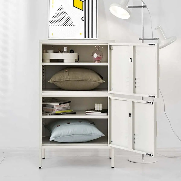 ArtissIn Double Storage Cabinet Shelf Organizer Bedroom White Deals499