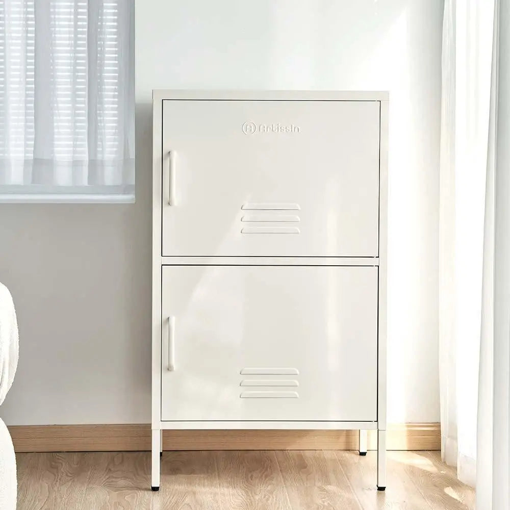 ArtissIn Double Storage Cabinet Shelf Organizer Bedroom White Deals499