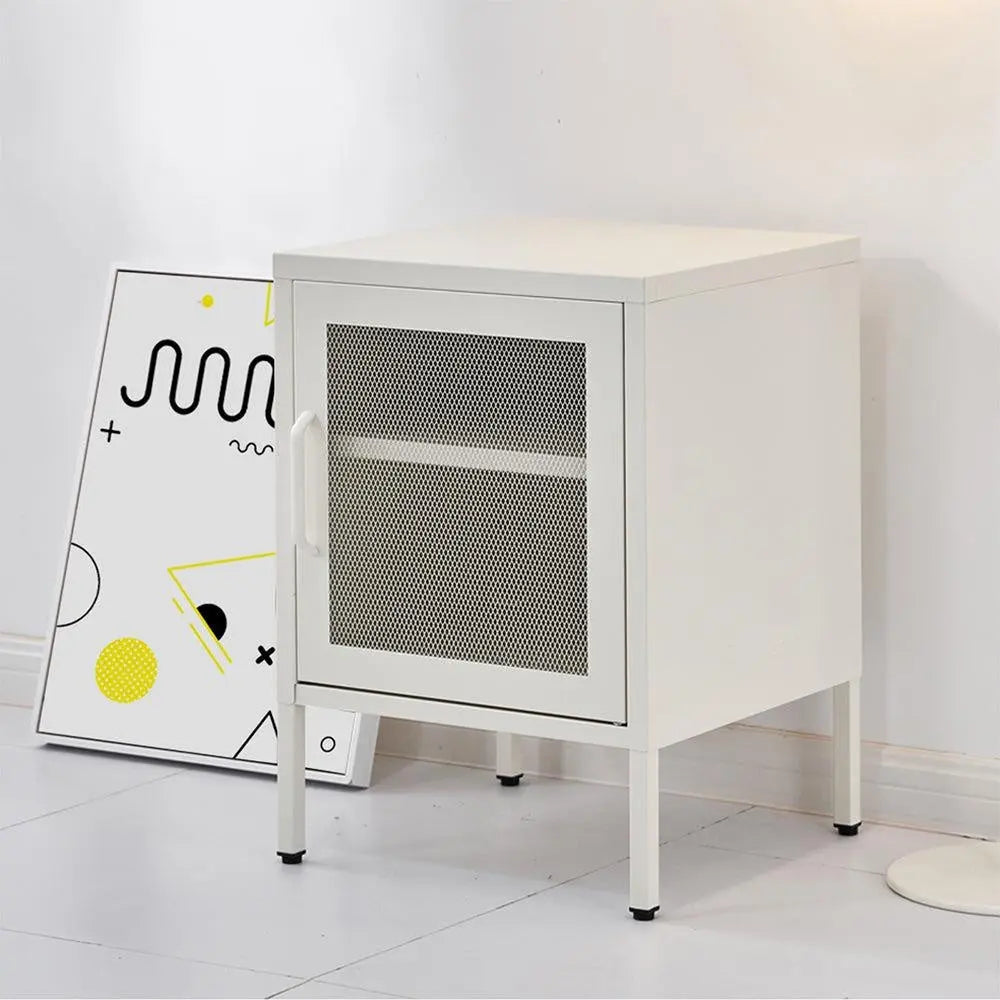 ArtissIn Mini Mesh Door Storage Cabinet Organizer Bedside Table White Deals499