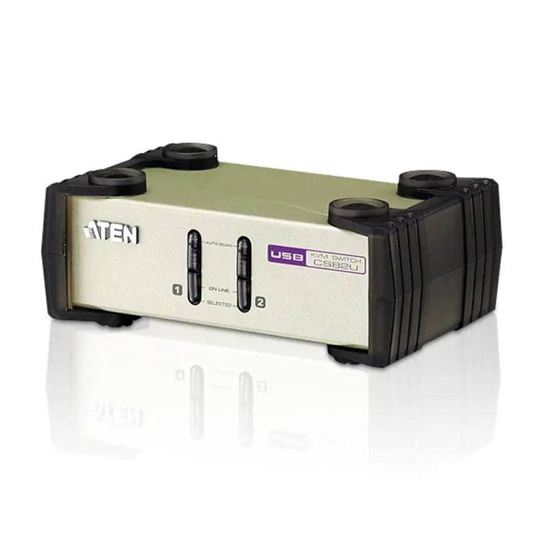 Aten 2 Port USB & PS/2 VGA KVM Switch, Video DynaSync, mouse and keyboard emulation, 2 VGA USB and PS/2 KVM Cables included ATEN