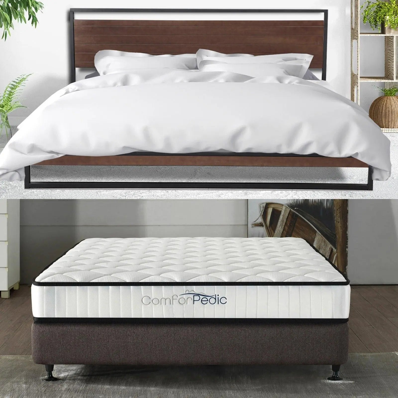 Azure Wood Bed Frame With Comforpedic Mattress Package Deal Bedroom Set White, Brown King Deals499