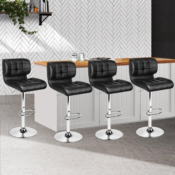 Artiss Set of 4 PU Leather Gas Lift Bar Stools - Black and Chrome Deals499