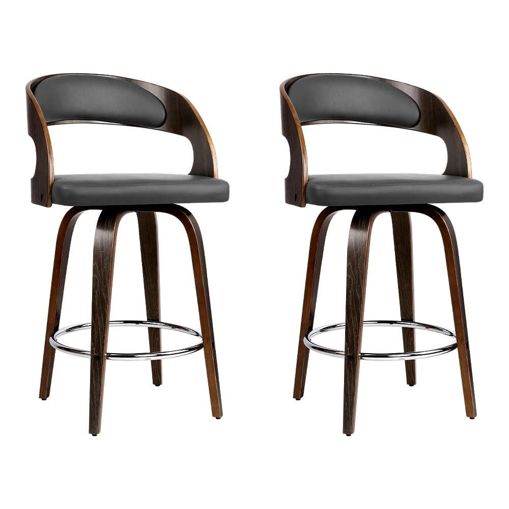 Artiss Set of 2 Walnut Wooden PU Leather Bar Stools - Grey and Walnut Deals499