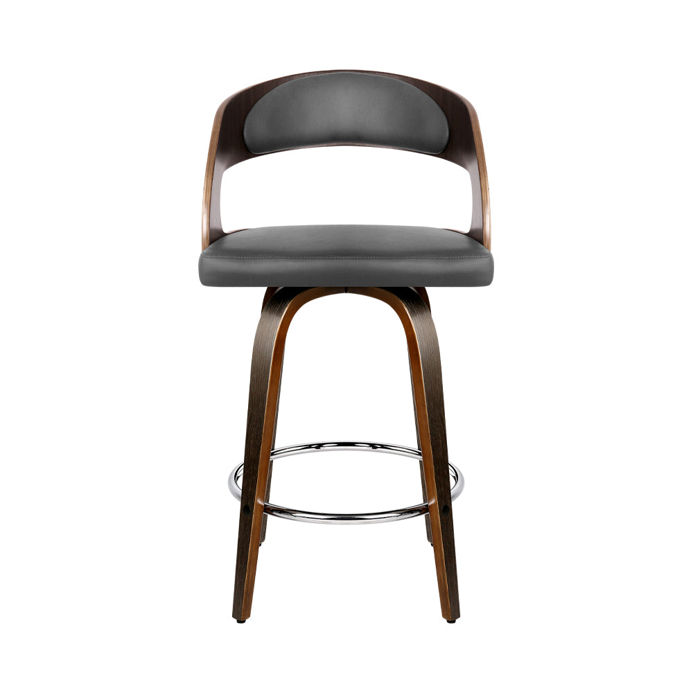 Artiss Set of 2 Walnut Wooden PU Leather Bar Stools - Grey and Walnut Deals499