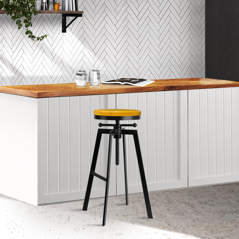 Artiss Adjustable Height Swivel Bar Stool - Black and Wood Deals499