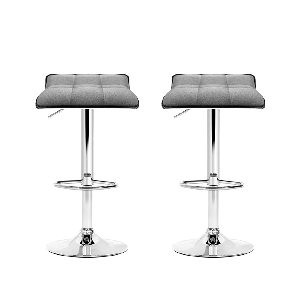 Artiss Set of 2 Fabric Bar Stools Swivel Bar Stools- Grey Chrome Deals499