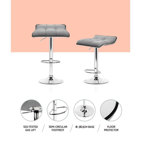 Artiss Set of 2 Fabric Bar Stools Swivel Bar Stools- Grey Chrome Deals499