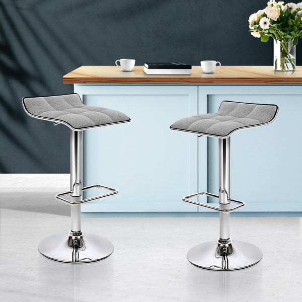 Artiss Set of 2 Fabric Bar Stools Swivel Bar Stools- Grey Chrome Deals499