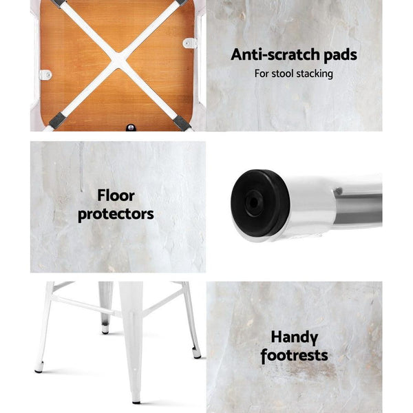 Artiss Set of 2 Metal and Bamboo Bar Stools - White Deals499