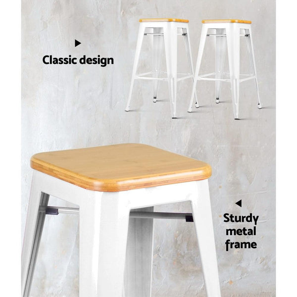 Artiss Set of 2 Metal and Bamboo Bar Stools - White Deals499