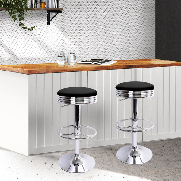 Artiss Set of 2 Backless PU Leather Bar Stools - Black and Chrome Deals499