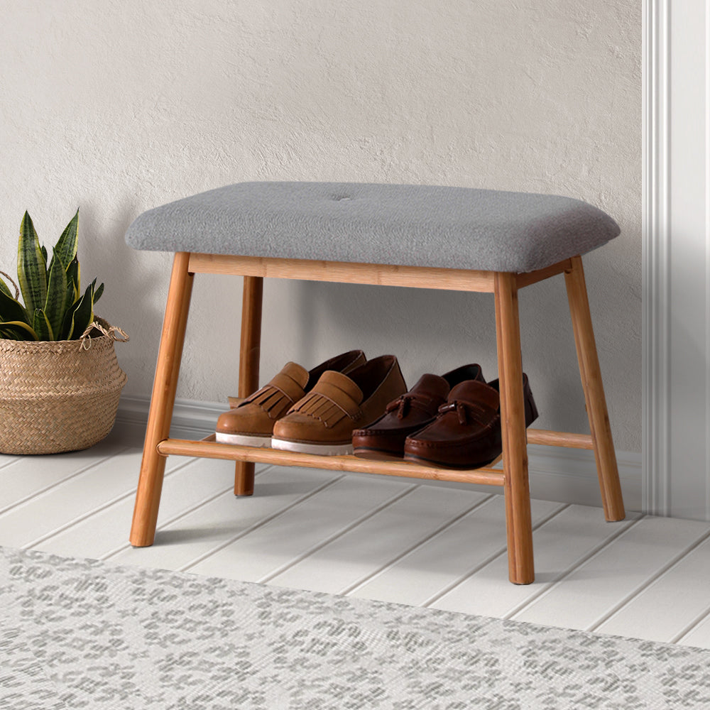 Artiss Shoe Rack Seat Bench Chair Shelf Organisers Bamboo Grey Deals499