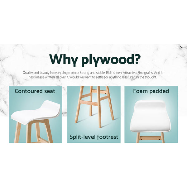 Artiss Set of 2 PU Leather Wood Wave Style Bar Stool - White Deals499