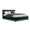 Artiss Lumi LED Bed Frame PU Leather Gas Lift Storage - Black Double Deals499