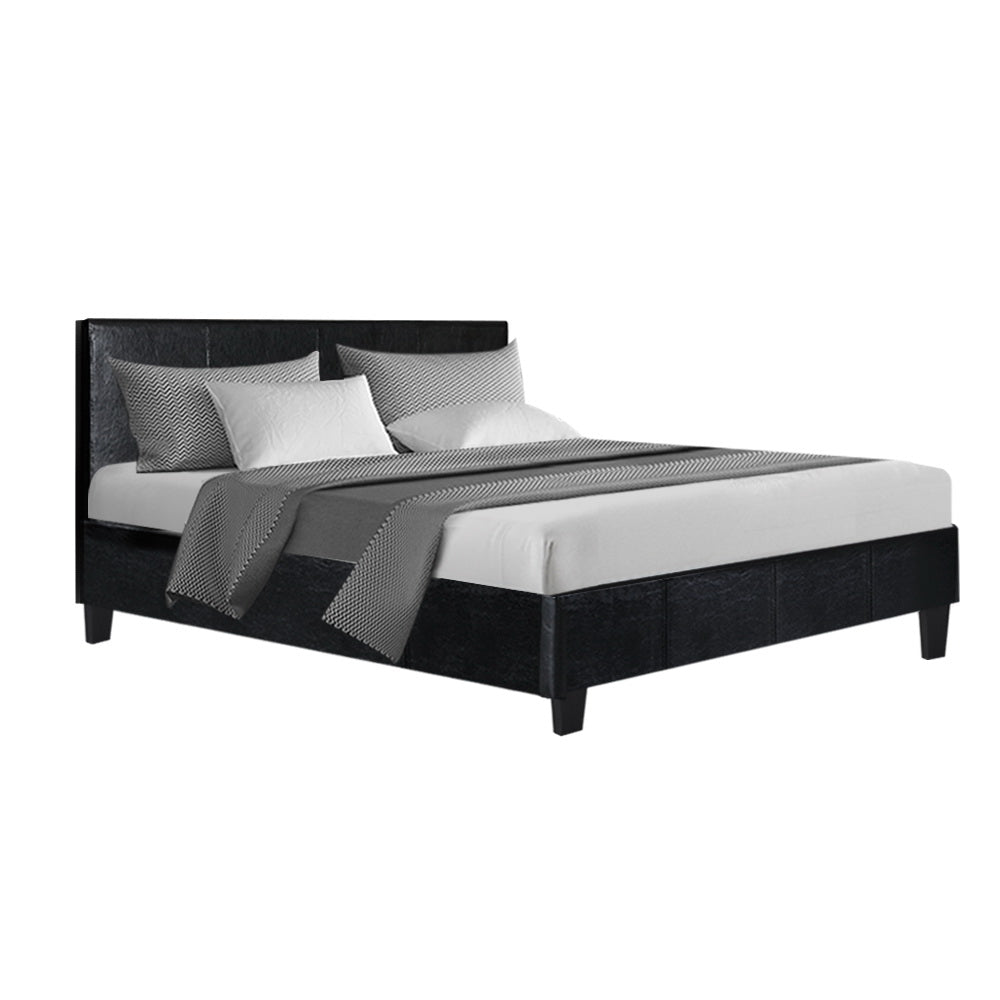 Artiss Bed Frame Double Size Base Mattress Platform Leather Wooden Black NEO Deals499