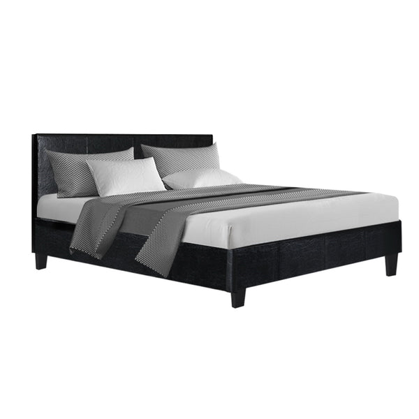 Artiss Bed Frame Double Size Base Mattress Platform Leather Wooden Black NEO Deals499