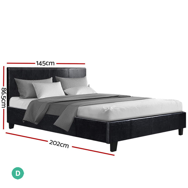 Artiss Bed Frame Double Size Base Mattress Platform Leather Wooden Black NEO Deals499