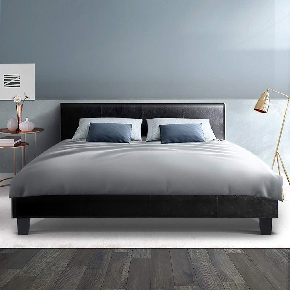 Artiss Bed Frame Double Size Base Mattress Platform Leather Wooden Black NEO Deals499