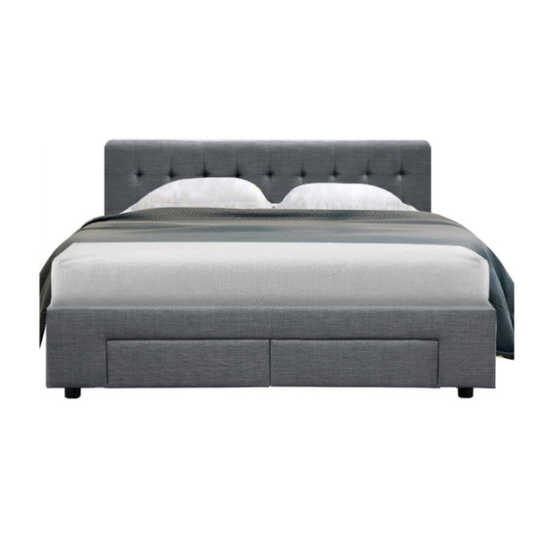 Artiss Avio Bed Frame Fabric Storage Drawers - Grey Double Deals499