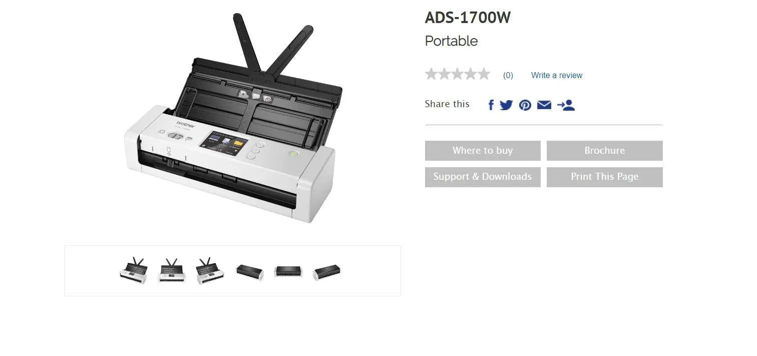 BROTHER ADS-1700W *NEW* COMPACT DOCUMENT SCANNER with Touchscreen LCD display & WiFi (25ppm) One Year Warranty BROTHER