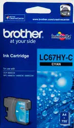BROTHER LC-67HYC Cyan High Yield Ink Cartridge- DCP-6690CW, MFC-5890CN/6490CW/6890CDW - up to 750 pages BROTHER
