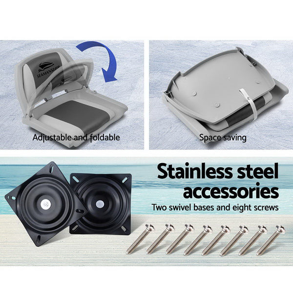 Seamanship Set of 2 Folding Swivel Boat Seats - Grey & Charcoal Deals499