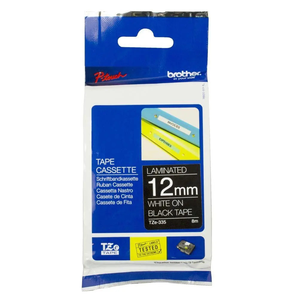 Brother 12mm White on Black TZE Tape BROTHER