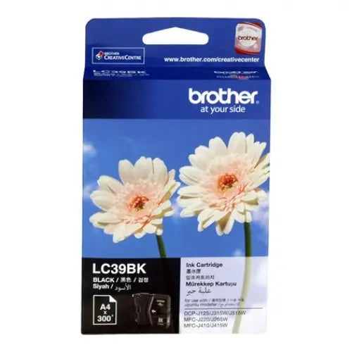 Brother LC-39 Black up to 300 pages. Ink suits DCP-J125/J315W/J515W MFC-J220/J265W/J410/J415W/J140W BROTHER