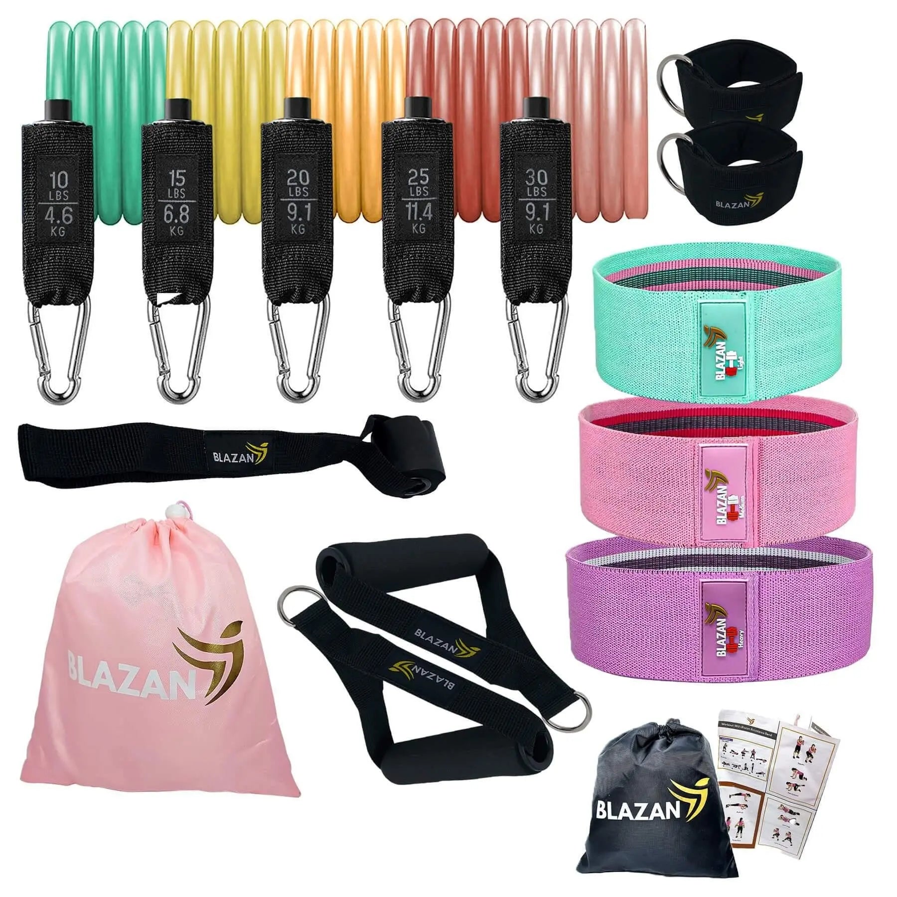 Bundle 15 Pcs Resistance Tube Booty Bands Set Apple Green Pink Purple Deals499