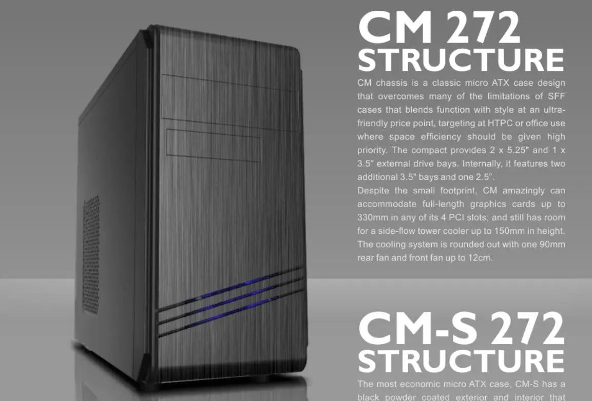 CASECOM CM-272 mATX w/550W, 1 x Blue 12CM LED Fan, 1xUSB3.0 + 2xUSB2.0 + HD Audio CASECOM