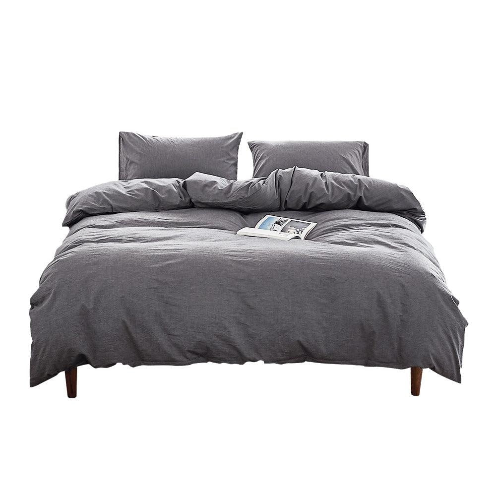 Cosy Club Duvet Cover Quilt Set Flat Cover Pillow Case Essential Black Double Deals499