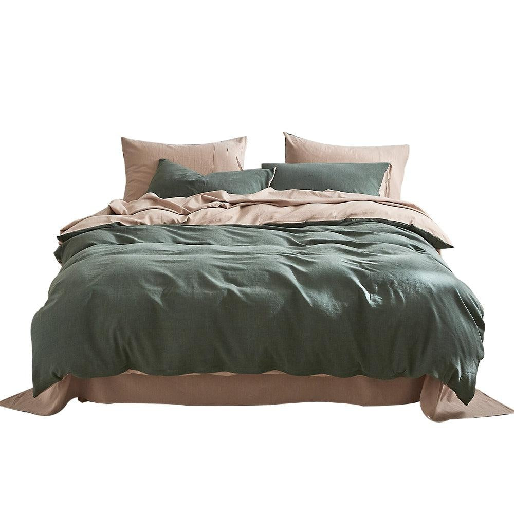 Cosy Club Quilt Cover Set Cotton Duvet Queen Green Beige Deals499