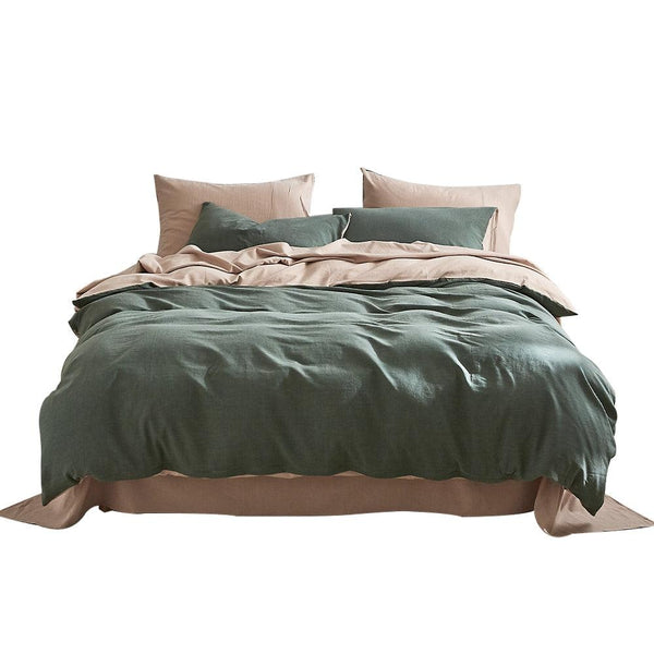 Cosy Club Quilt Cover Set Cotton Duvet Queen Green Beige Deals499